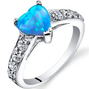 Powder Blue Opal Ring Sterling Silver Heart Shape 1 Carat Size 6