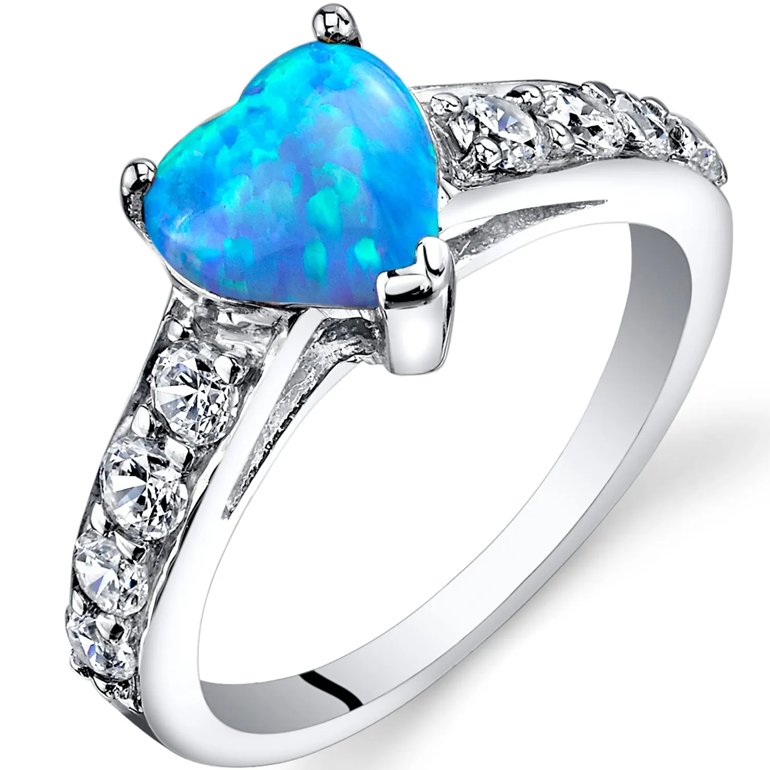 Powder Blue Opal Ring Sterling Silver Heart Shape 1 Carat Size 6