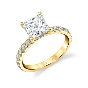 Princess Cut Classic Wide Band Engagement Ring - Malencia 14k Gold Yellow