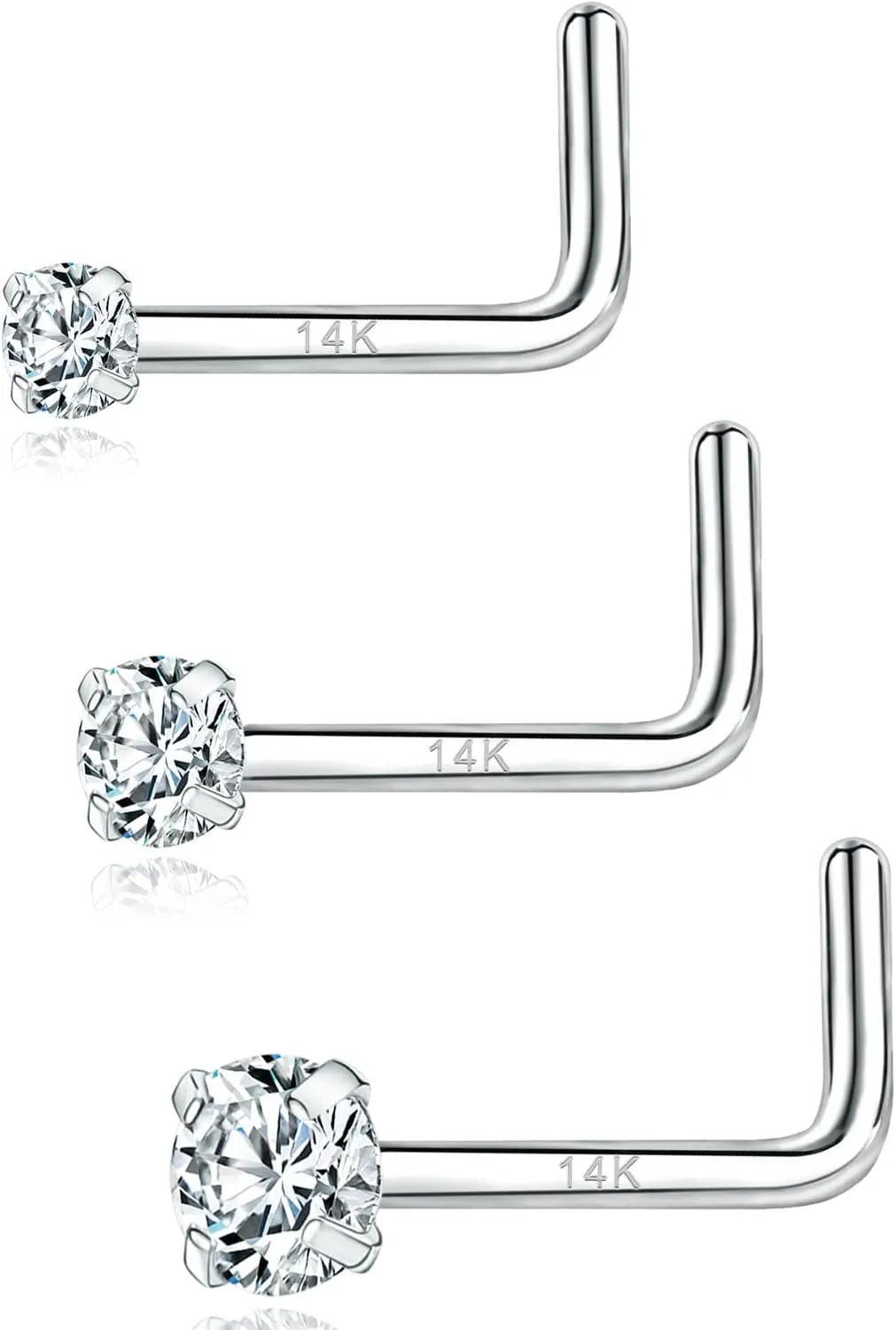 PunkTracker 20g 14K Real Gold Nose Rings CZ Simulated Diamond Nose Studs Hypoallergenic Nostril Nose Piercing Jewelry for Women Men