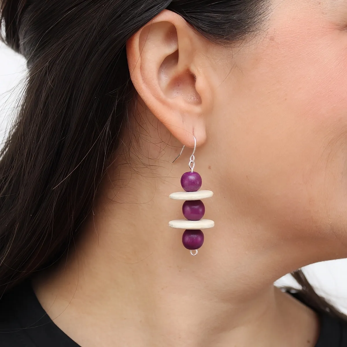 Purple and Ivory Contemporary Earring