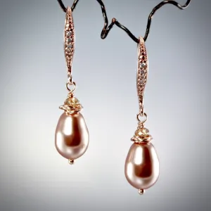 "Shanti" - Swarovski Pearl and Rose Gold Bridal Earrings