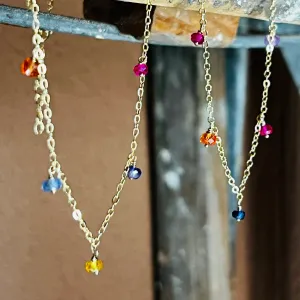 Rainbow Raindrop Sapphire Station Necklace