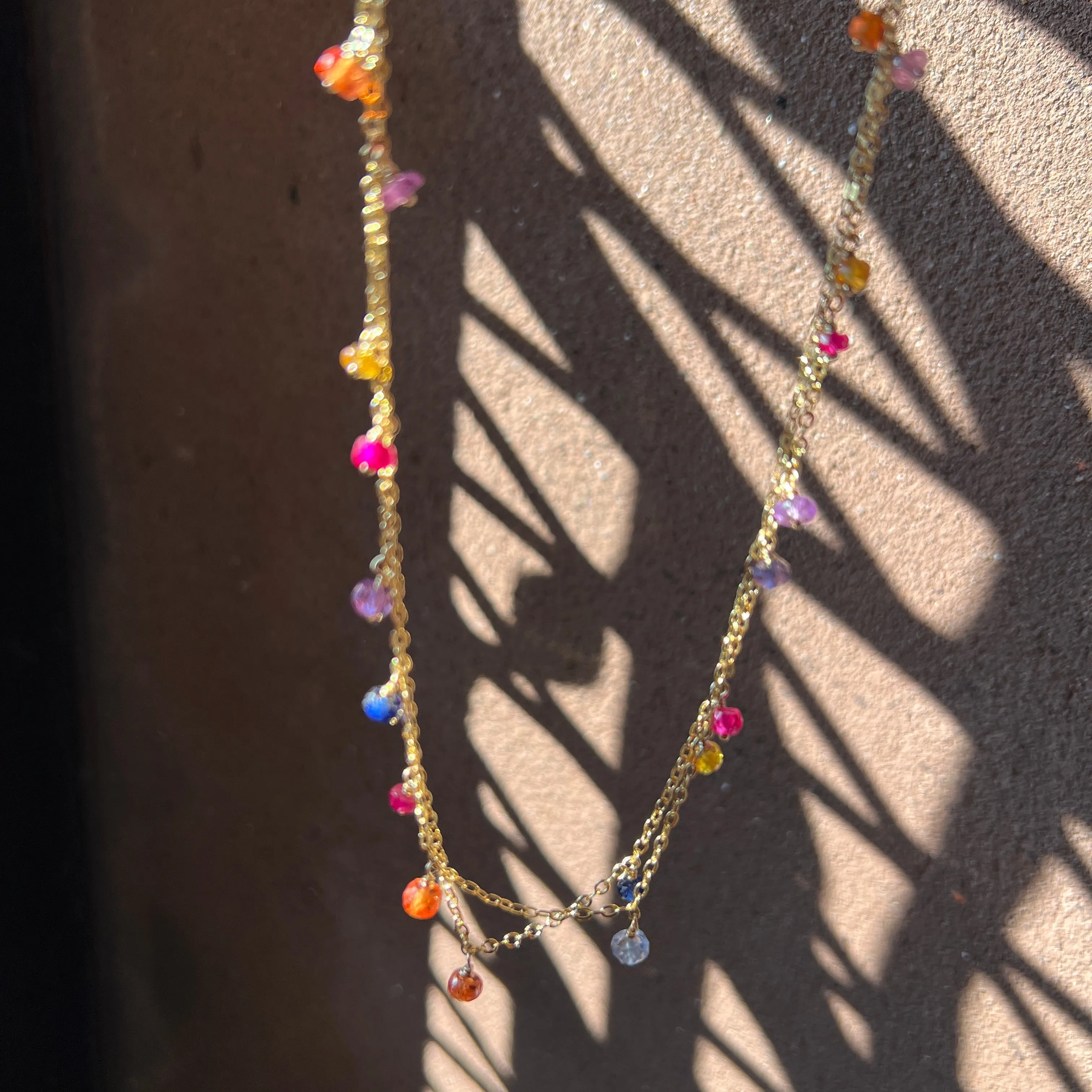 Rainbow Raindrop Sapphire Station Necklace