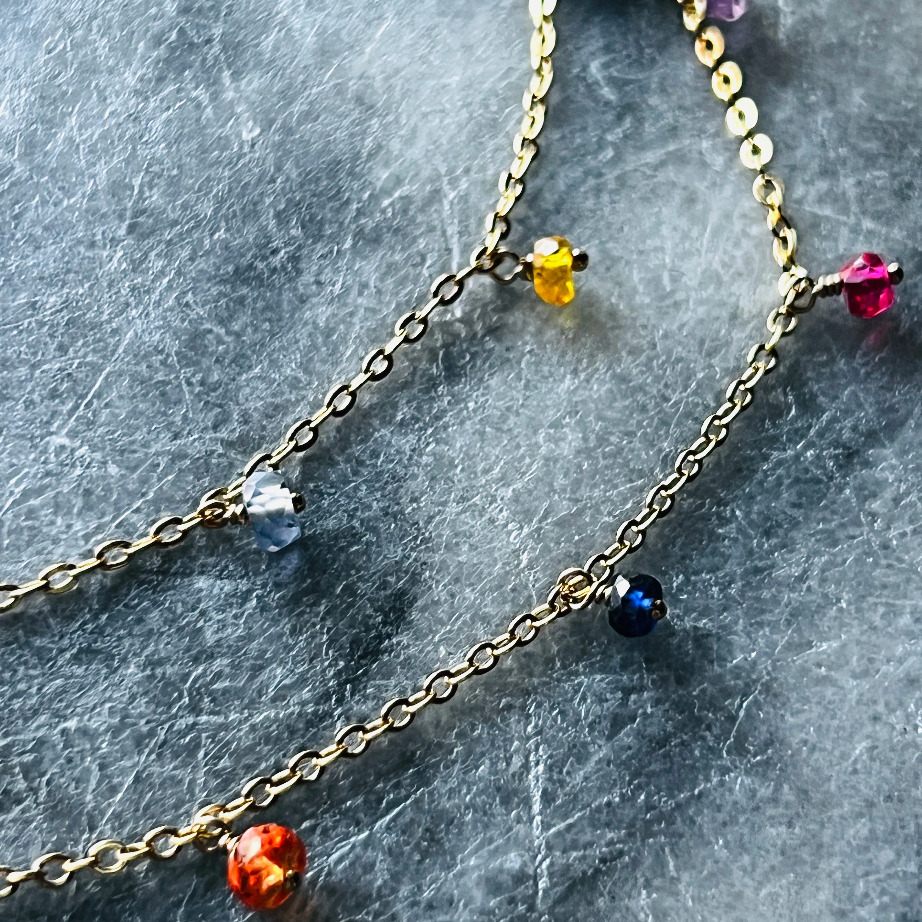 Rainbow Raindrop Sapphire Station Necklace