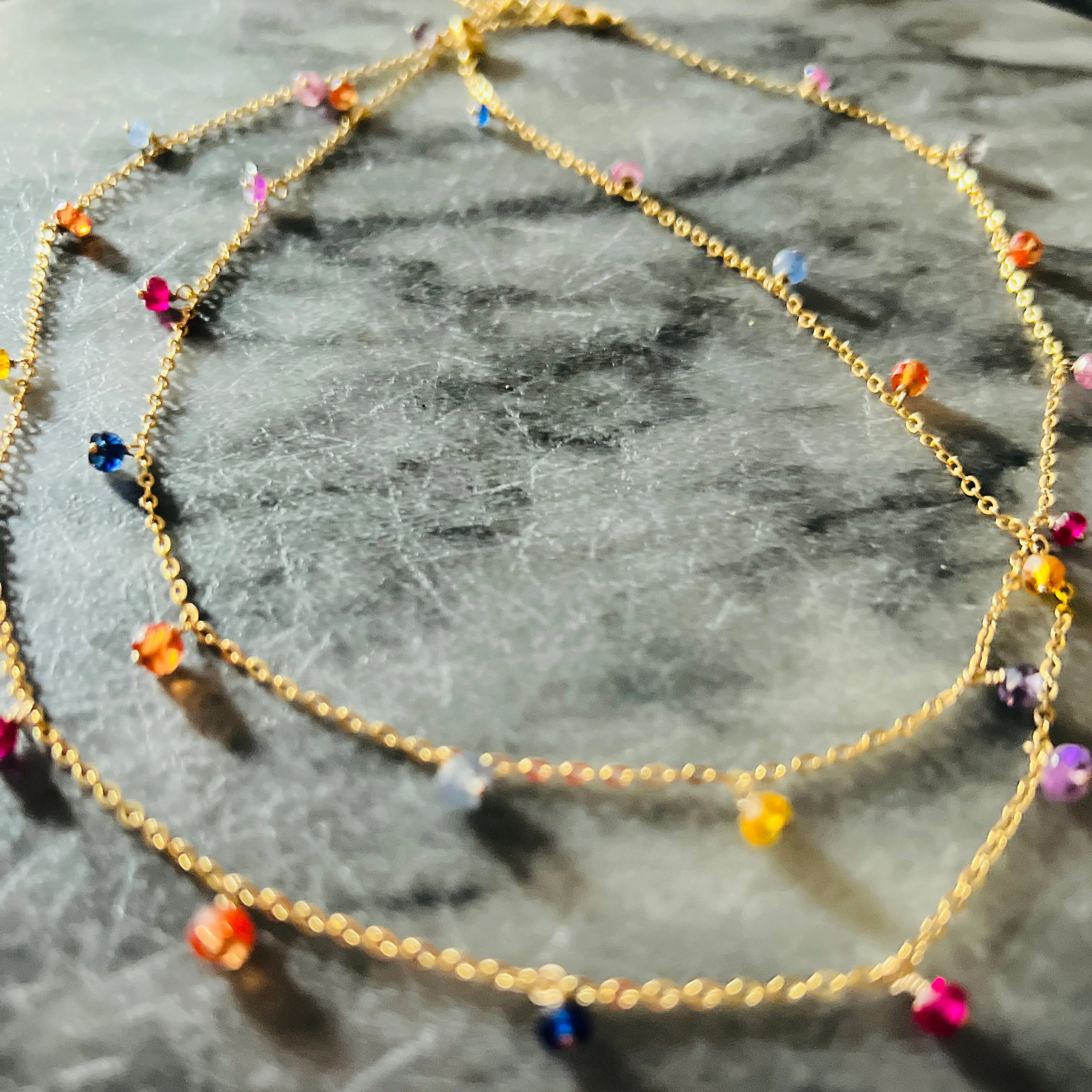 Rainbow Raindrop Sapphire Station Necklace