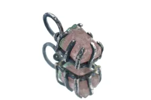 Raw Gem Watermelon Tourmaline Green cap - Oxidised Sterling Silver - Strong Claw Wire Setting  - Hammer Textured - Pendant Crystal Necklace
