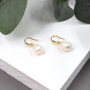 Real pearl drop on contemporary hook earring