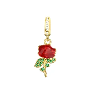 Red Rose Charm with Green Crystal Leaves