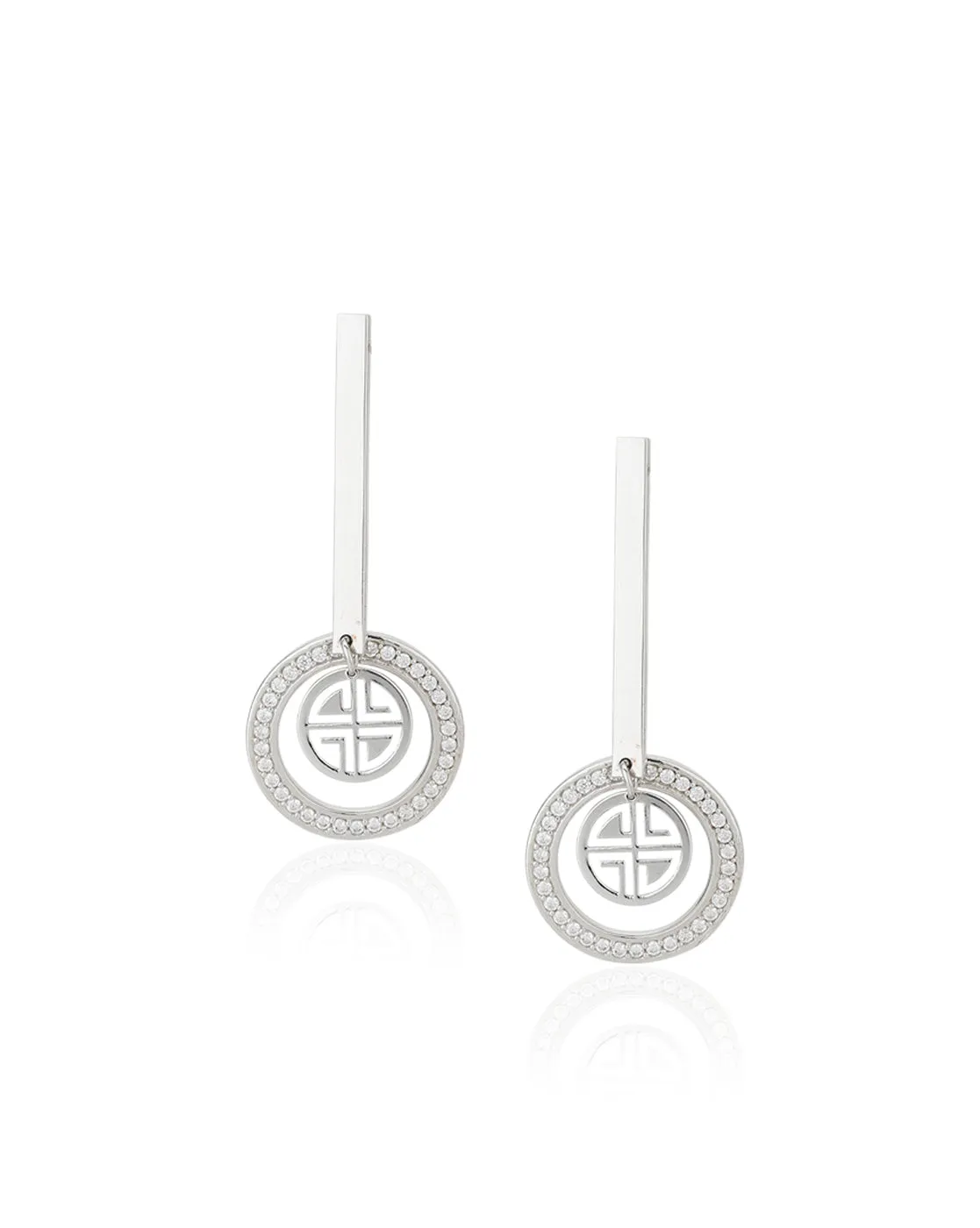 Rhodium Plated Contemporary Drop Earring With Dangling Pearl