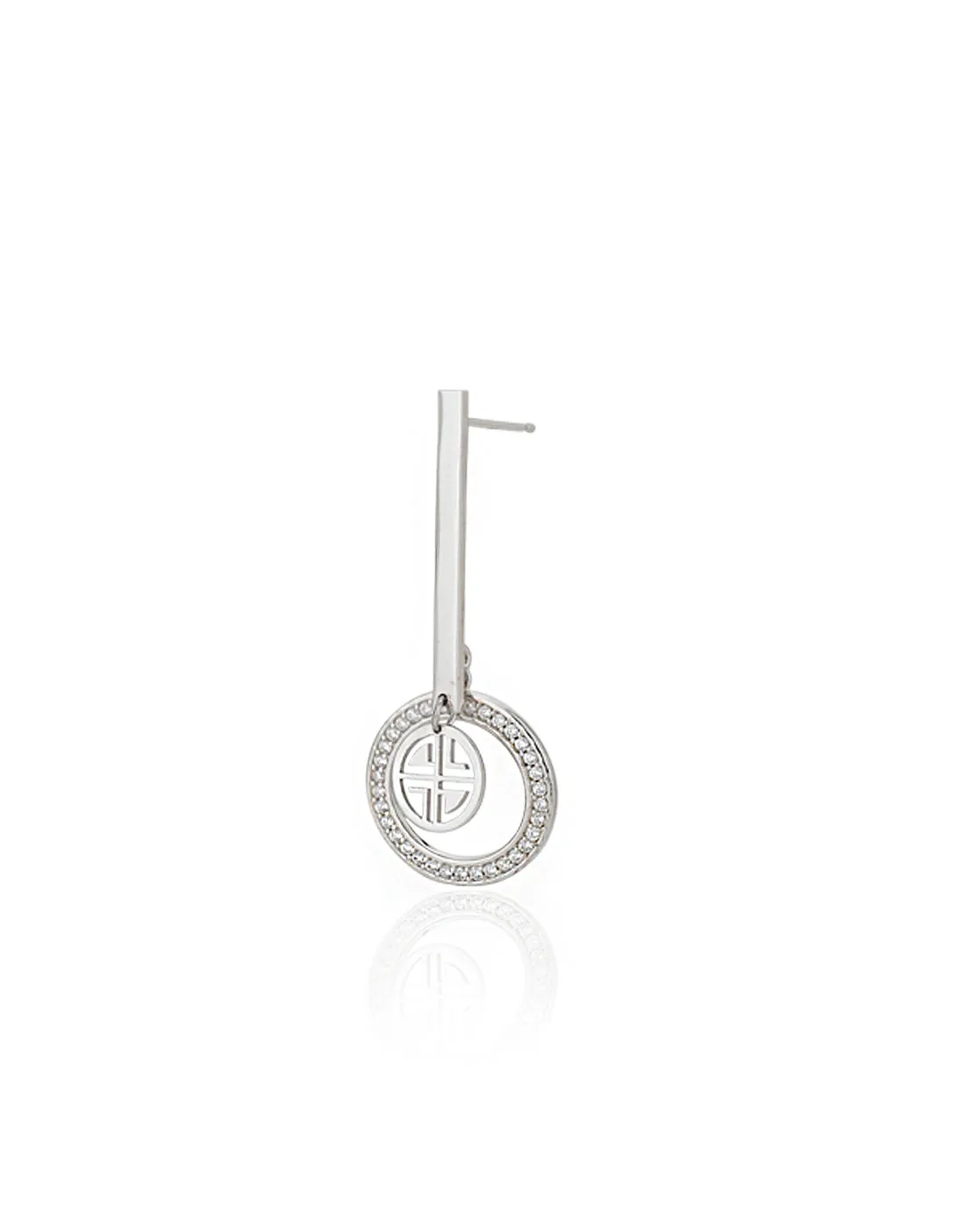 Rhodium Plated Contemporary Drop Earring With Dangling Pearl