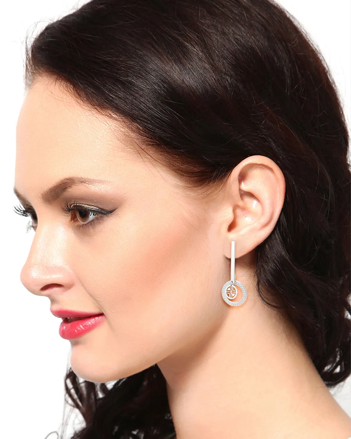 Rhodium Plated Contemporary Drop Earring With Dangling Pearl