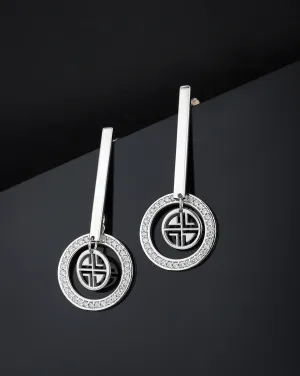 Rhodium Plated Contemporary Drop Earring With Dangling Pearl