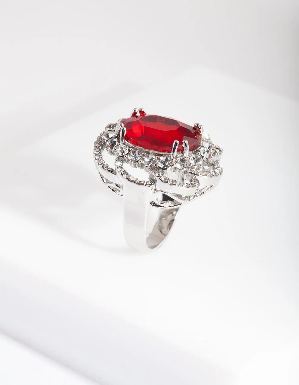 Rhodium Red Stone Statement Ring