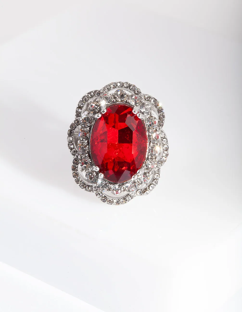 Rhodium Red Stone Statement Ring