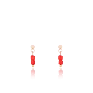 Rose gold coloured/red stud earrings with red beads