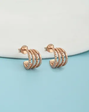Rose Gold Plated Cz Contemporary Hoop Earring For Women