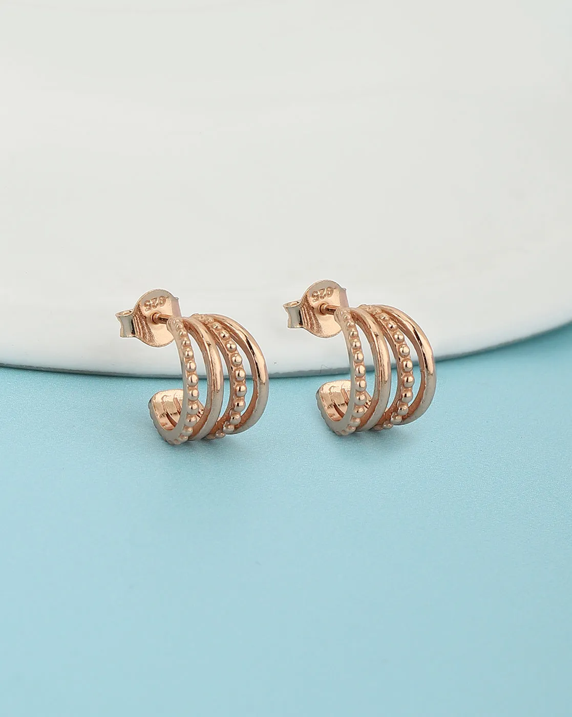 Rose Gold Plated Cz Contemporary Hoop Earring For Women