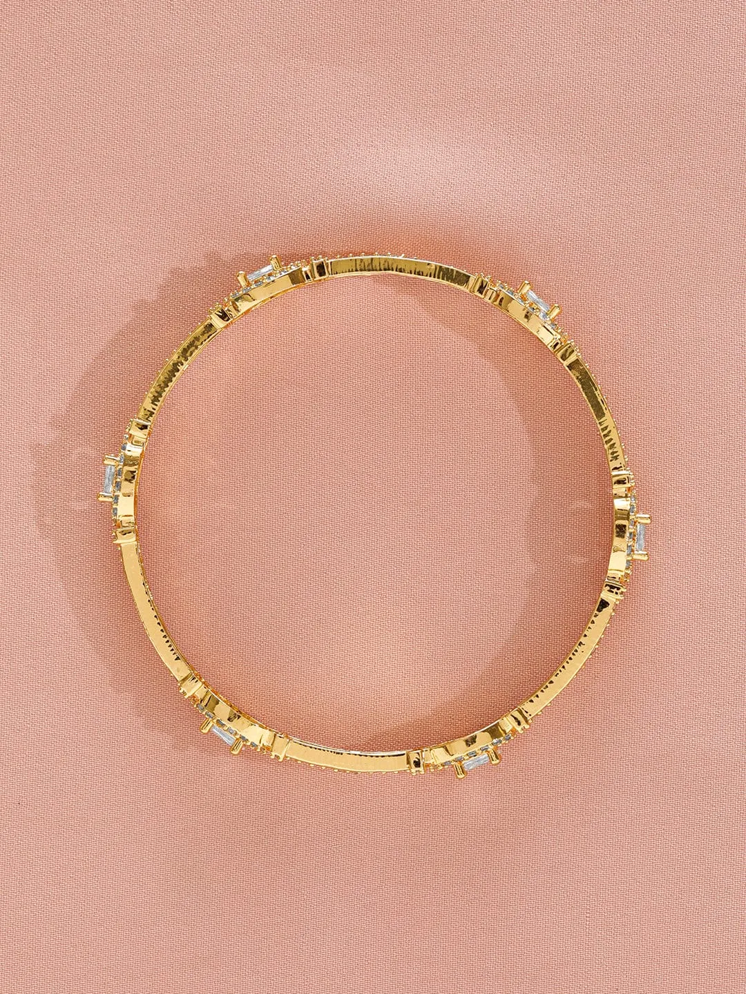 Rubans Set of 2, 22K Gold-Plated White Cubic Zirconia Studded Handcrafted Bangles