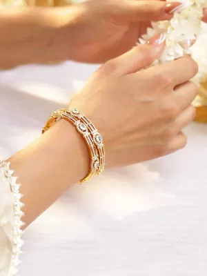 Rubans Set of 2, 22K Gold-Plated White Cubic Zirconia Studded Handcrafted Bangles