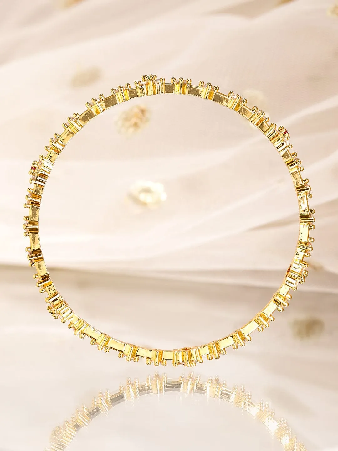 Rubans Set Of 4 22 K Gold Plated Ruby, Emerald & CZ-Studded Bangles