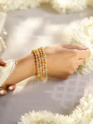 Rubans Set Of 4 22 K Gold Plated Ruby, Emerald & CZ-Studded Bangles