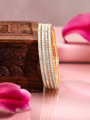 Rubans Set Of 4 22K Gold Plated CZ Studded Bangles