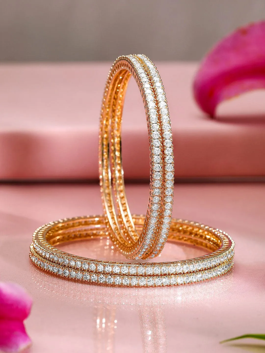 Rubans Set Of 4 22K Gold Plated CZ Studded Bangles
