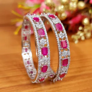 RUBY EMBELLISHED CZ SILVER PLATED BANGLES