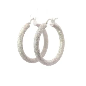 Sandblasted White Gold Hoop Earrings