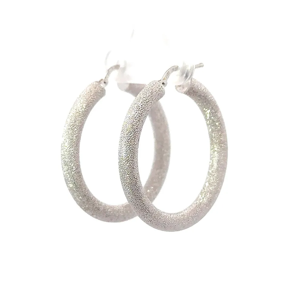 Sandblasted White Gold Hoop Earrings