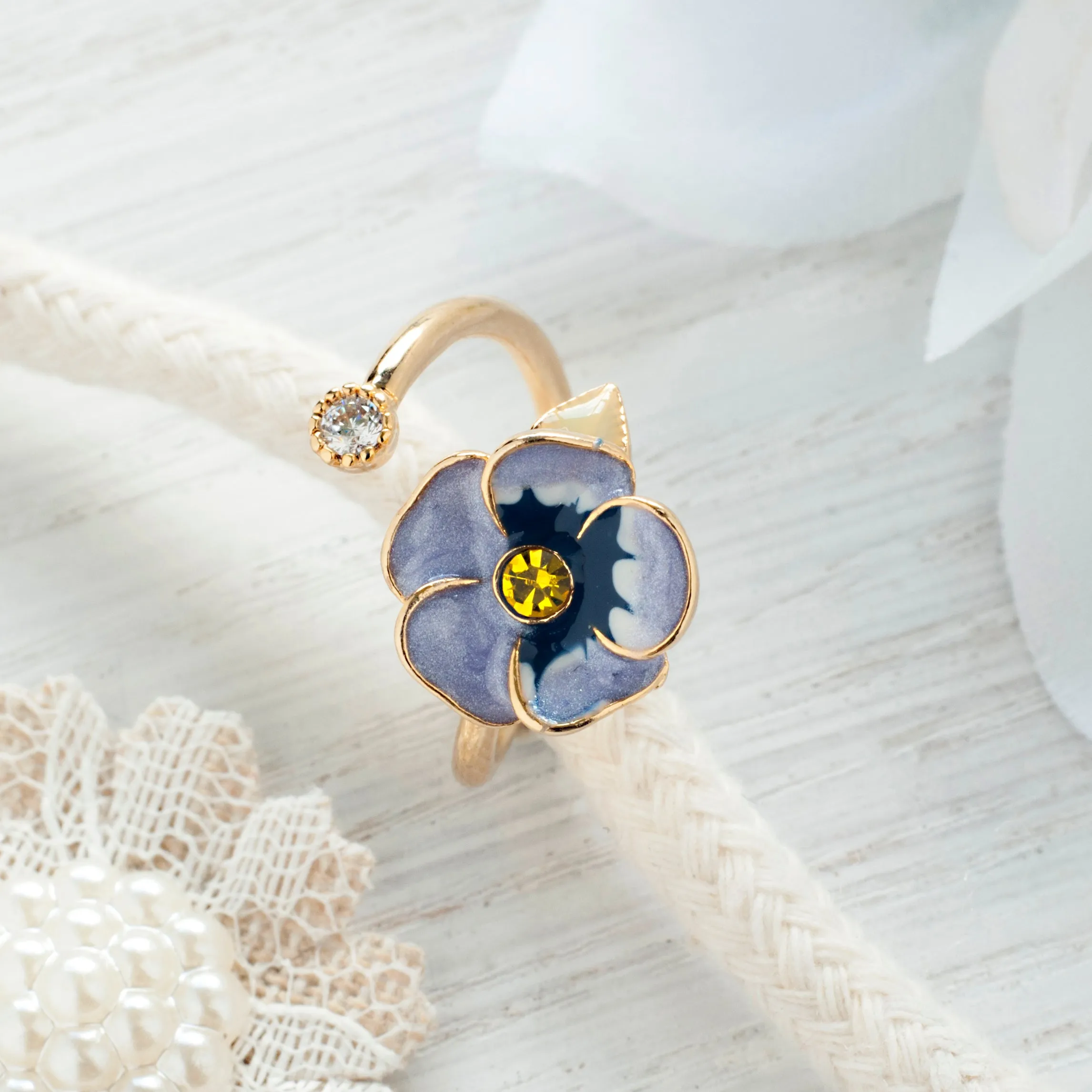 Secret Garden Flower & Crystal Ring