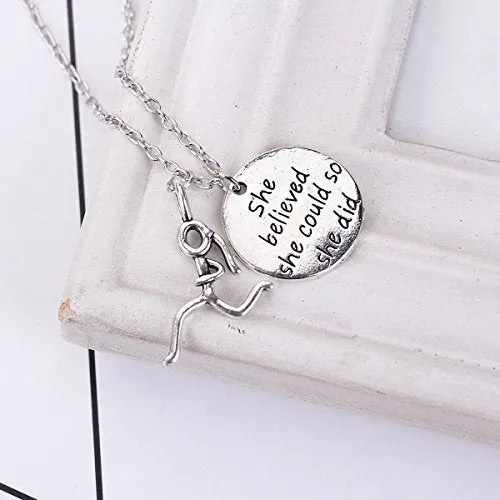 SEXY SPARKLES Stick Figure Running Girl Necklace she belived she could so she did run, runner jewelry