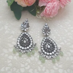 SHABHNAM- MINT GREEN OXIDISED MIRROR EARRINGS