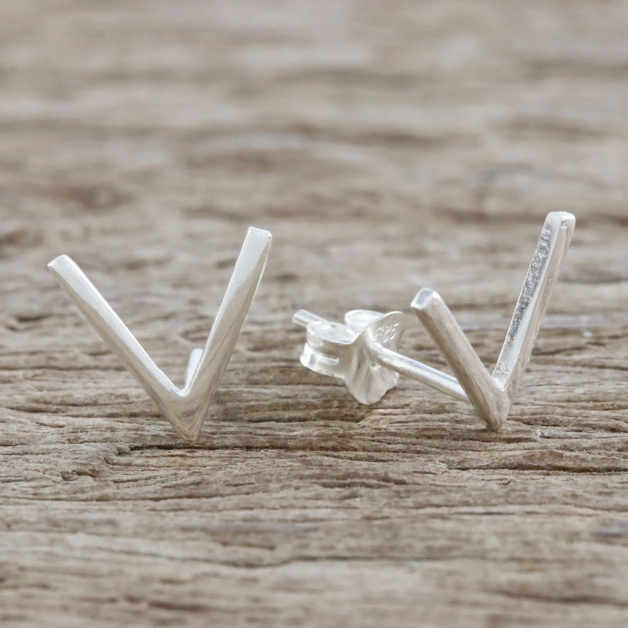 Shimmering Mountains Sterling Silver Pointed Post Earrings from Thailand