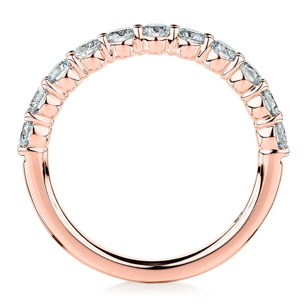 Signature Simulant Diamond 0.90 carat* TW round brilliant wedding or eternity band in 14 carat rose gold