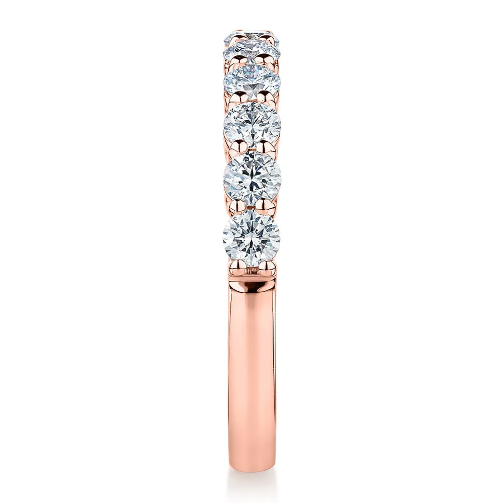 Signature Simulant Diamond 0.90 carat* TW round brilliant wedding or eternity band in 14 carat rose gold
