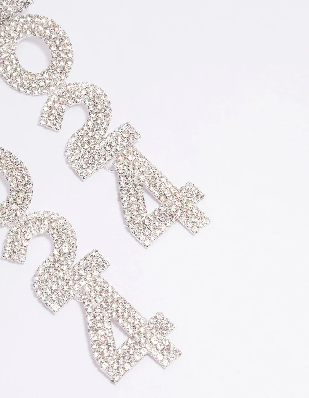 Silver 2024 New Year Diamante Drop Earrings