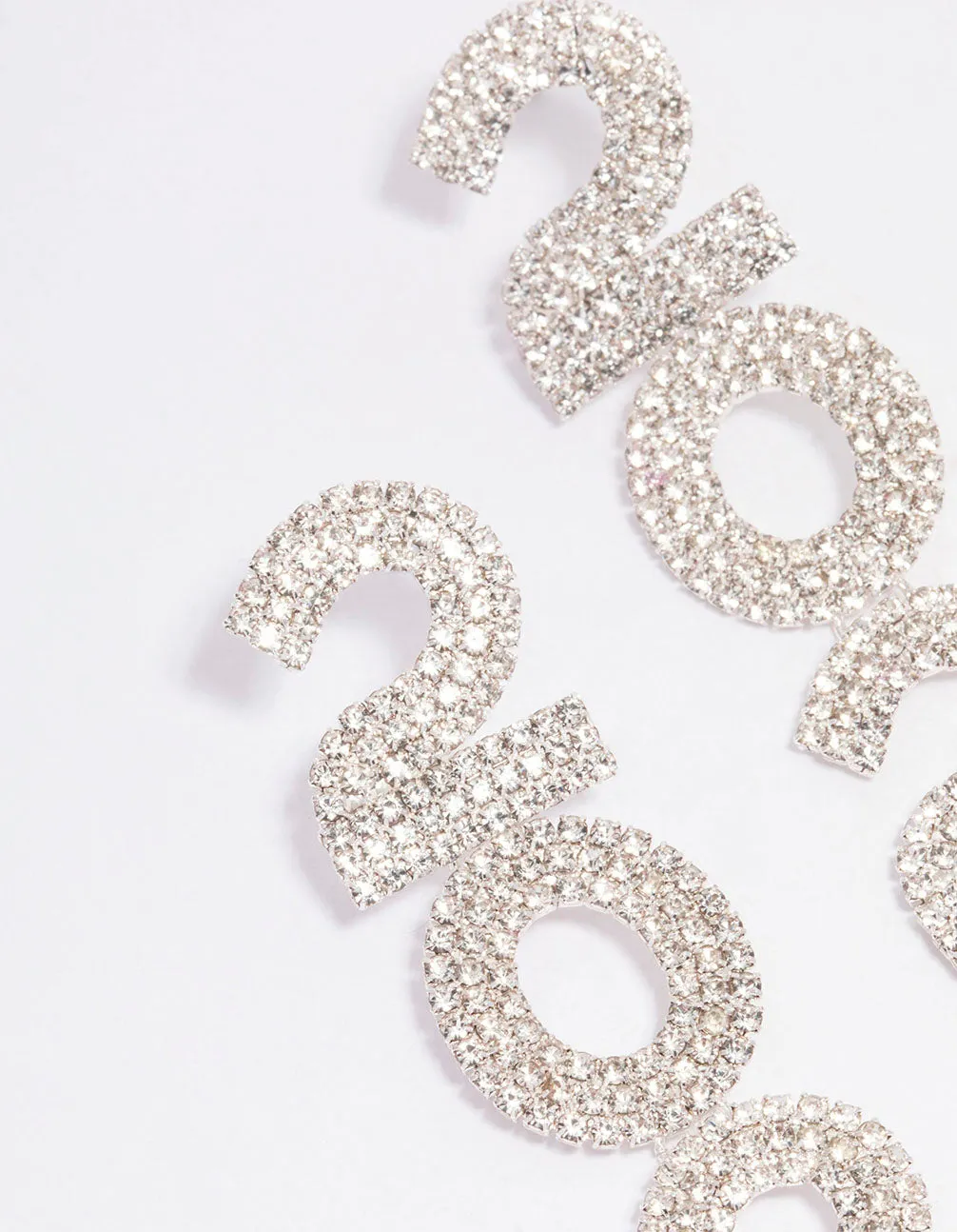 Silver 2024 New Year Diamante Drop Earrings