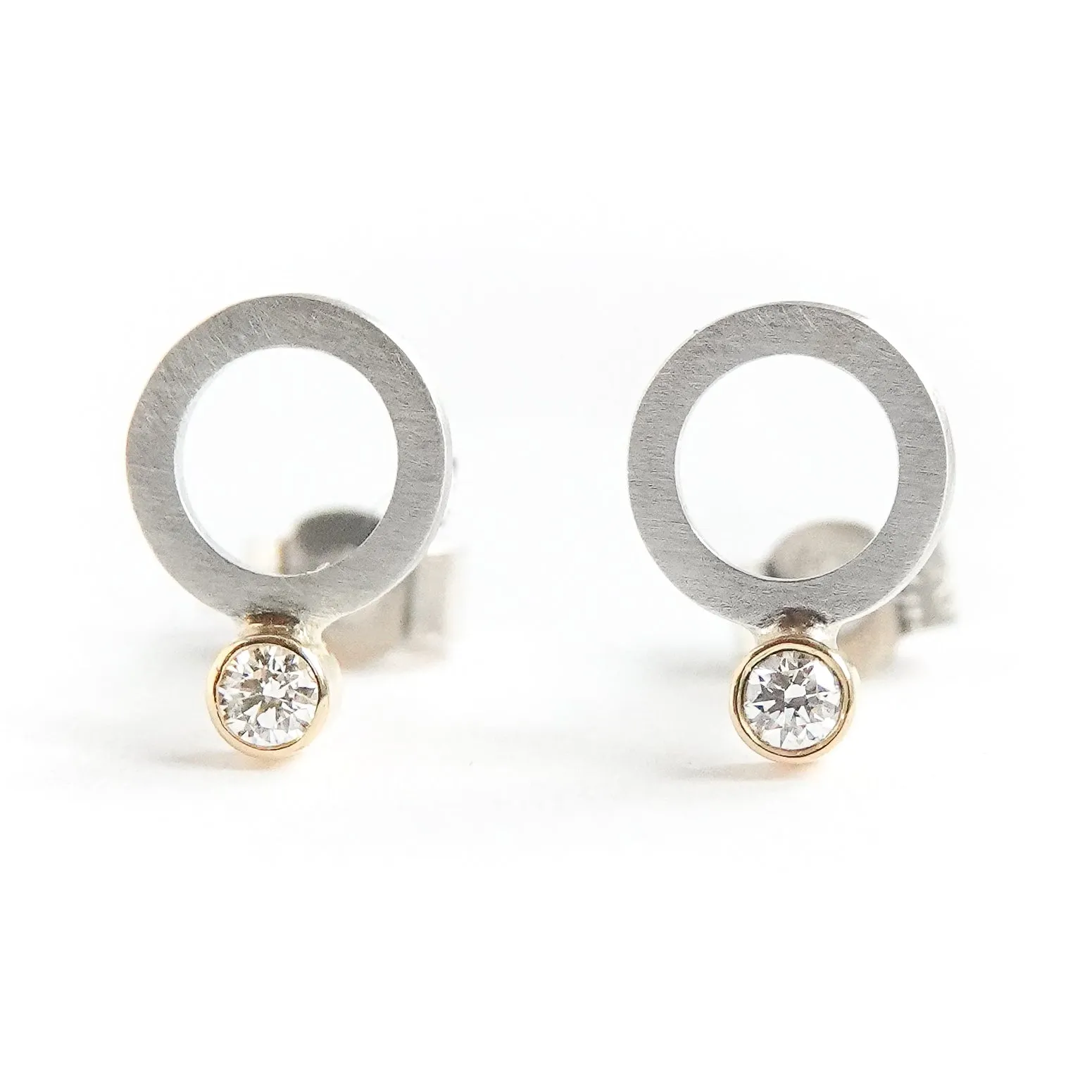 Silver and yellow gold diamond contemporary earrings - ready now