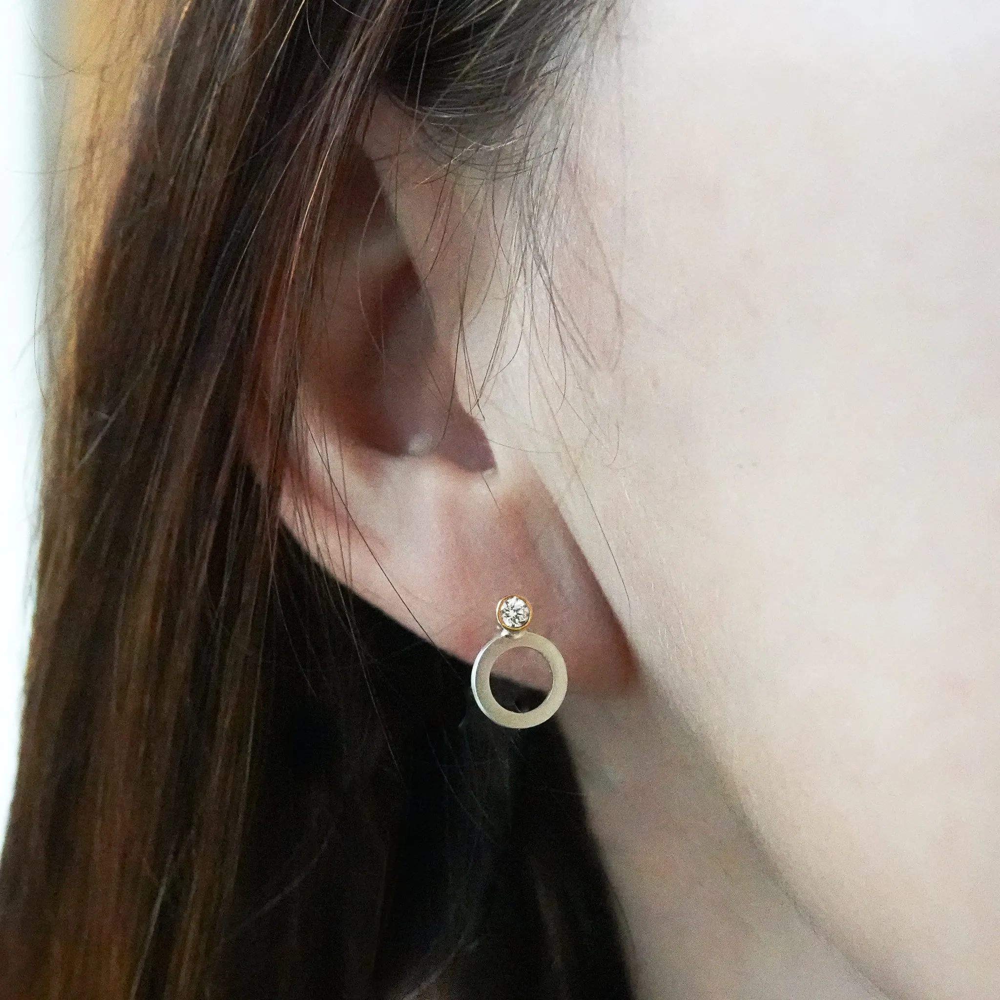 Silver and yellow gold diamond contemporary earrings - ready now