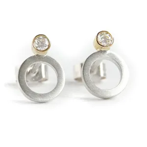 Silver and yellow gold diamond contemporary earrings - ready now