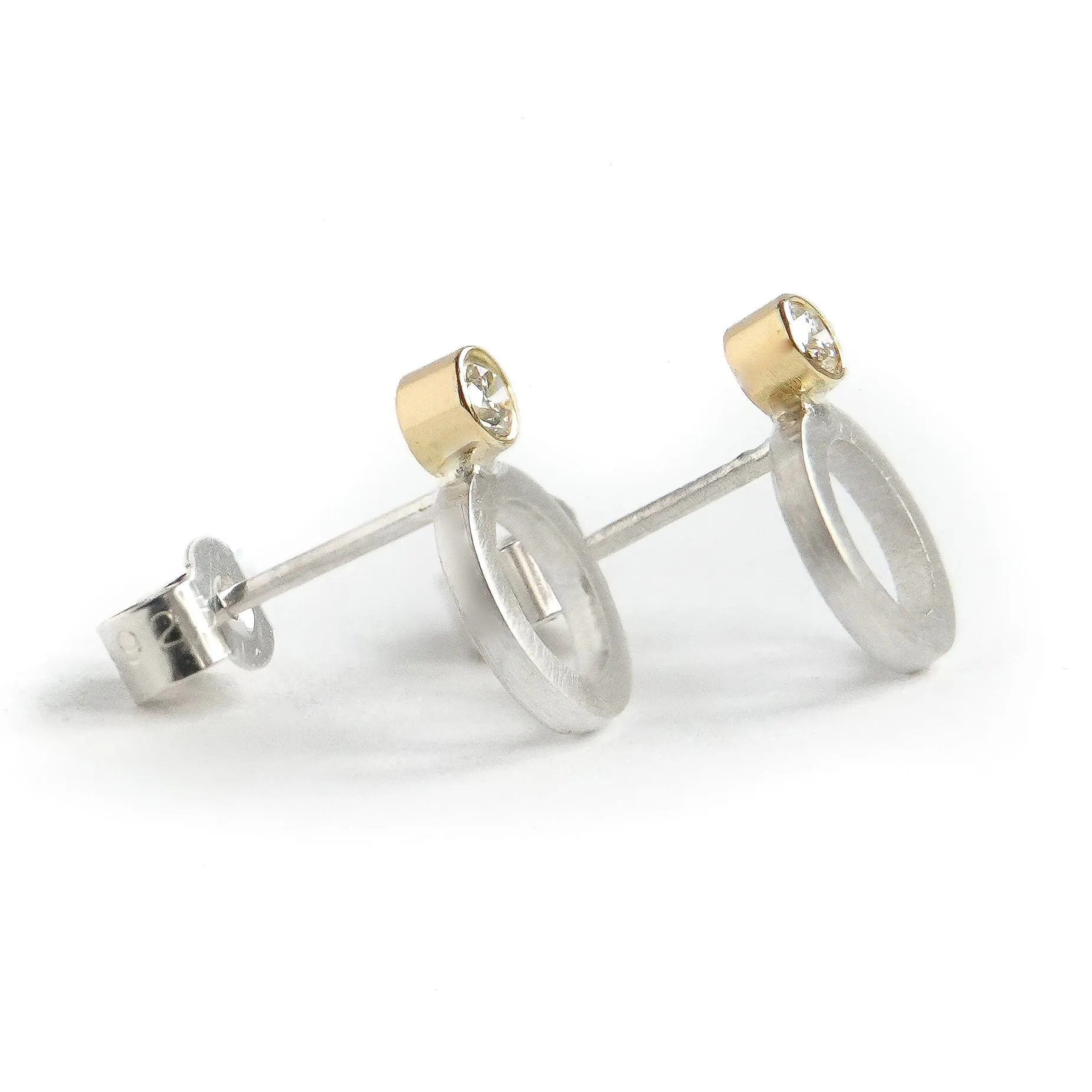 Silver and yellow gold diamond contemporary earrings - ready now