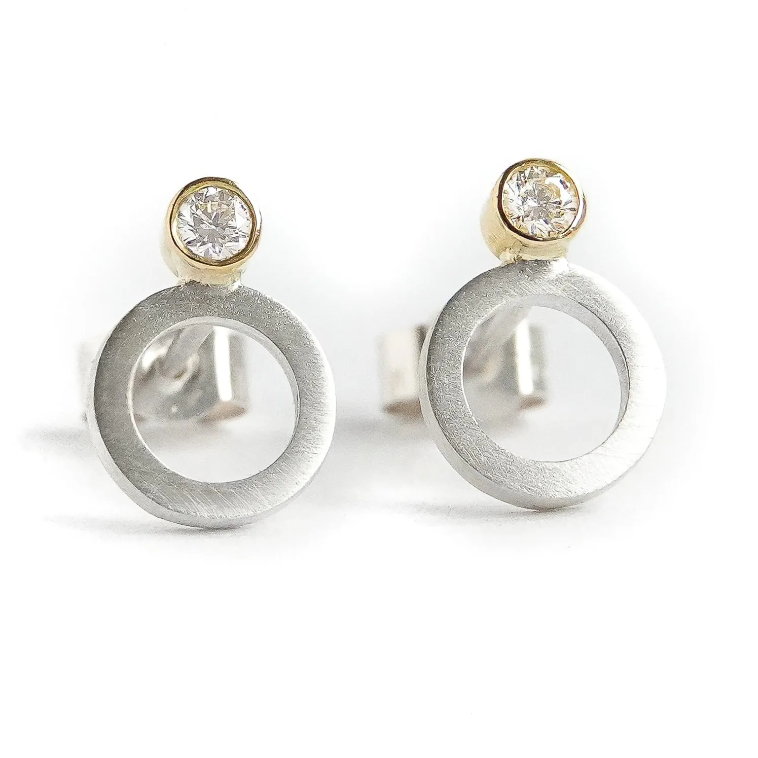 Silver and yellow gold diamond contemporary earrings - ready now