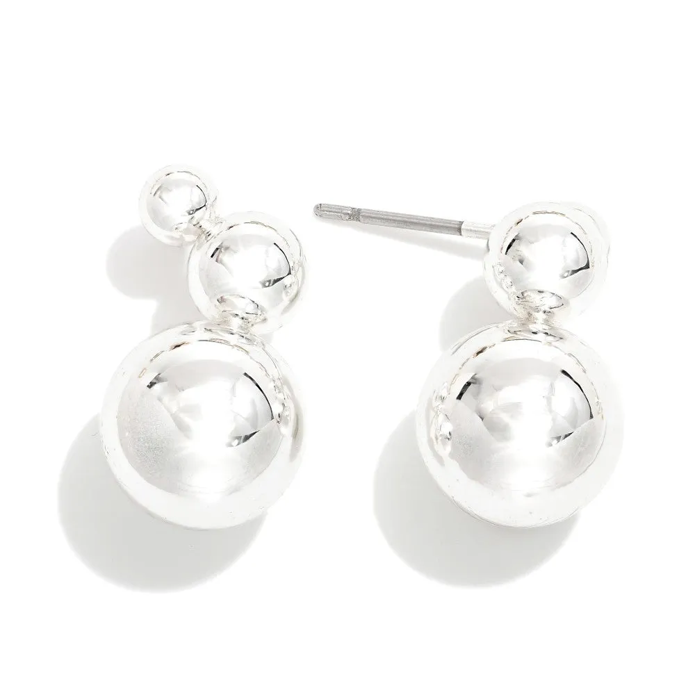 Silver Circle Post Drop Earrings