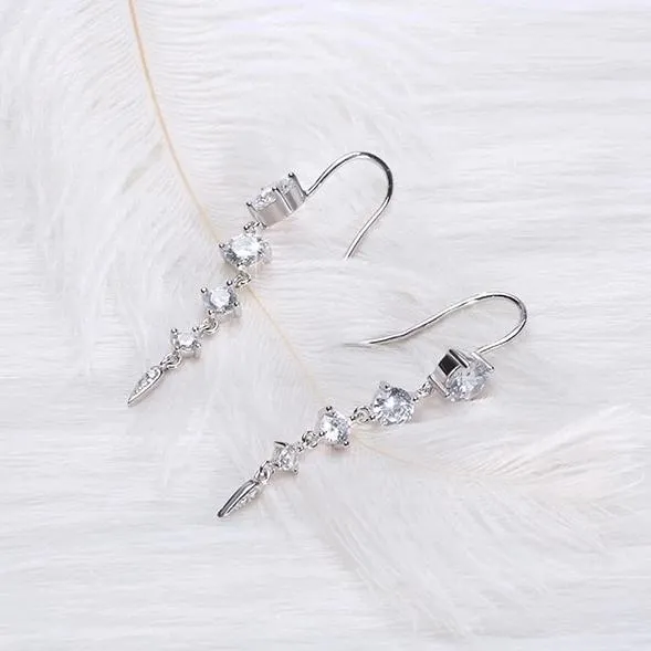 Silver Crystal Linear Drop Earrings