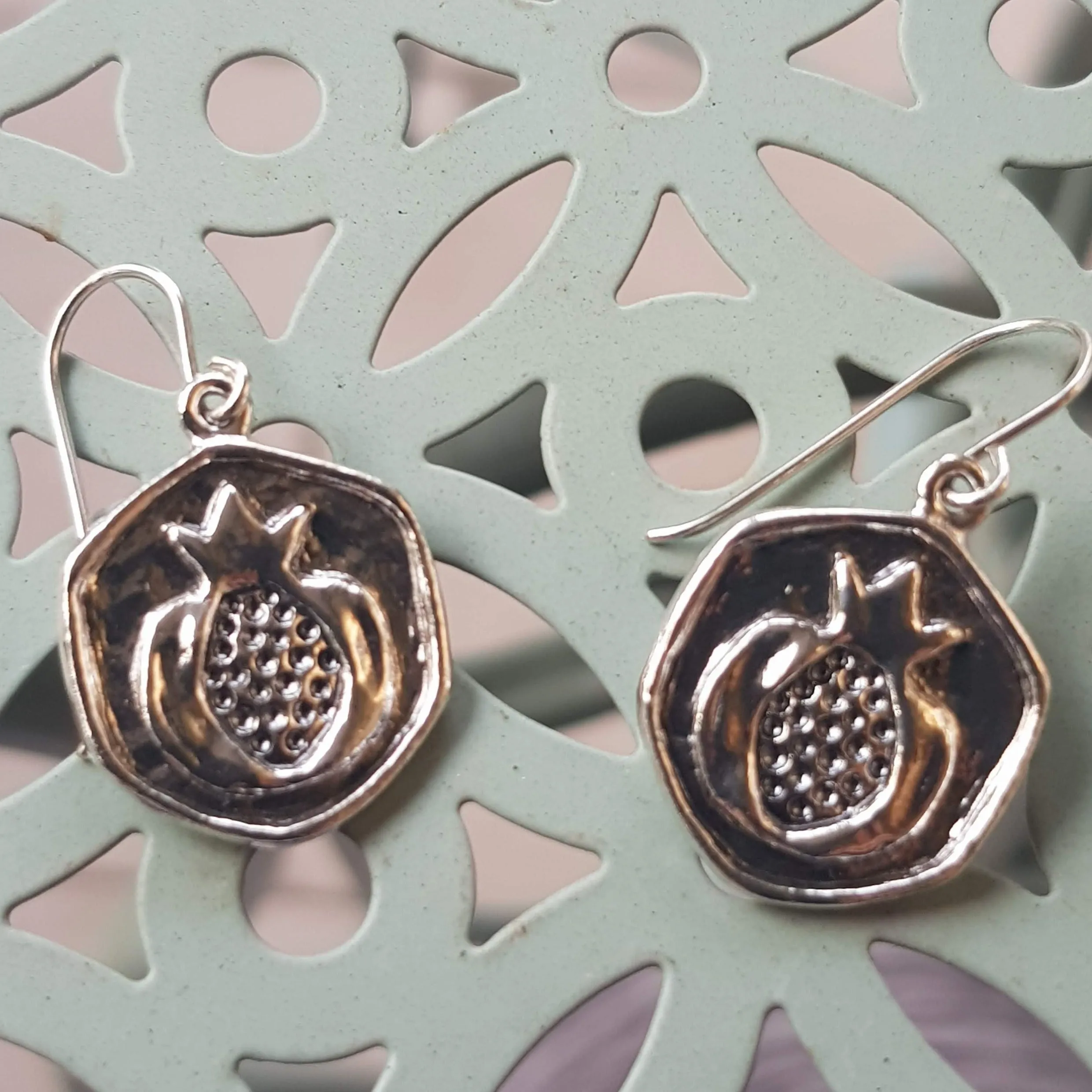 Silver earrings for women Pomegranates symbolic sterling silver jewels