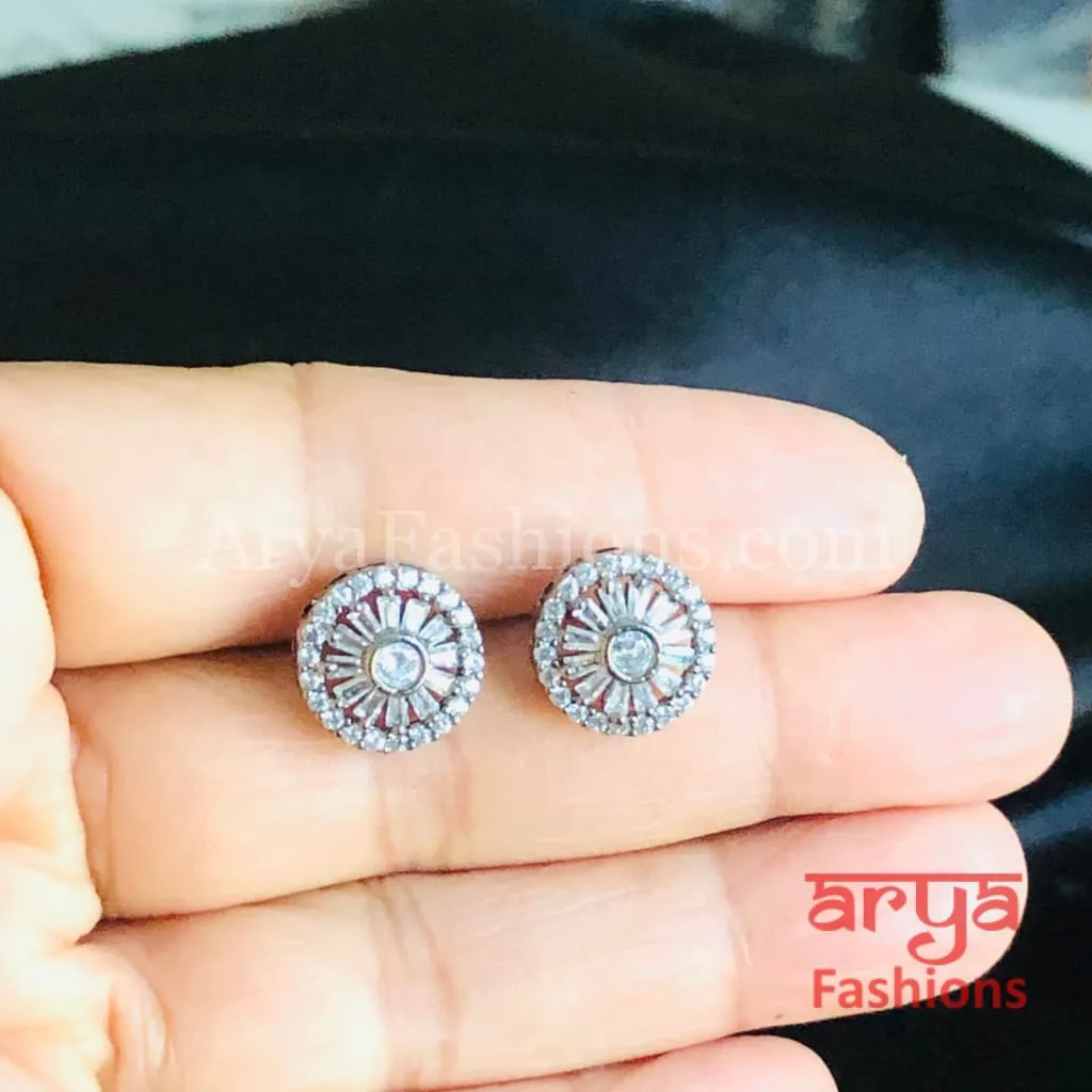 Silver Micro CZ Round Designer Studs