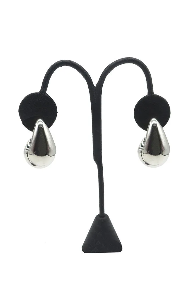 Silver Puffy Metal Teardrop Earrings