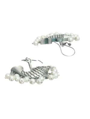 Silver Toned Oxidised Contemporary Drop Earrings